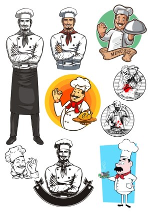 Collection of Chef Characters and Cooking Illustrations Free Vector