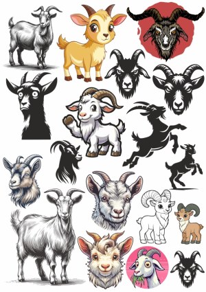 Collection of Goat and Ram Vector Illustrations and Silhouettes Free Vector