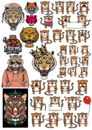 Collection of Tiger Illustrations and Cartoon Tiger Emoticons Free Vector