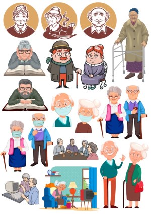 Elderly People Activities and Portrait Vector Illustrations Free Vector