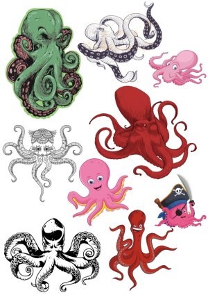 Collection of Diverse Octopus Vector Illustrations Free Vector