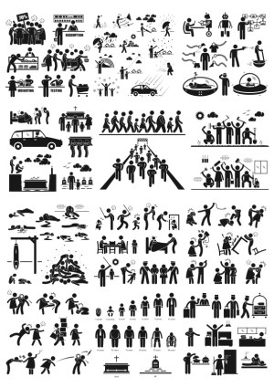 Stick Figure Icons Depicting Life Events and Social Scenarios Free Vector