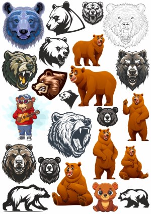 Collection of Bear Illustrations and Mascot Designs Free Vector