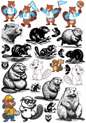 Beavers Collection: Cartoon, Realistic, and Silhouette Styles Free Vector