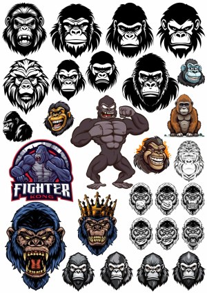 Collection of Gorilla and King Kong Vector Illustrations and Logos Free Vector
