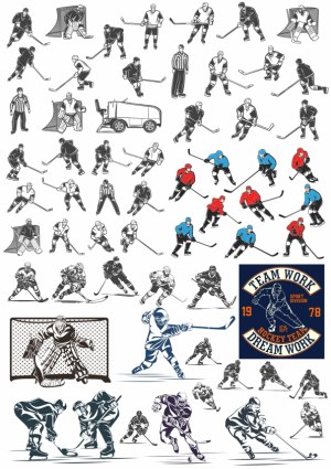Ice Hockey Player Silhouettes and Action Poses Vector Set Free Vector