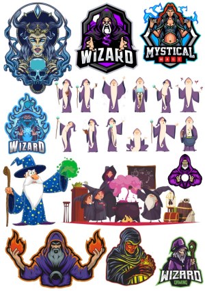 Collection of Wizard and Mage Character Vector Illustrations and Logos Free Vector