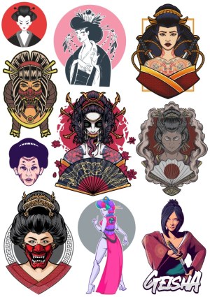Collection of Japanese Geisha and Samurai Inspired Vector Portraits Free Vector
