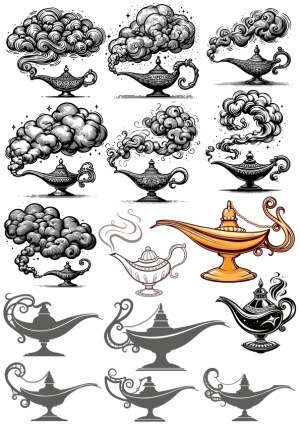 Vintage Magic Lamp and Smoke Vector Collection Free Vector