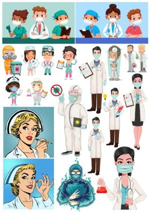 Collection of Medical Professionals and Scientists Vector Illustrations Free Vector