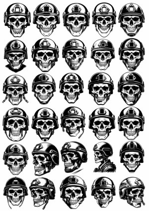 Set of Military Skull Illustrations Wearing Tactical Helmets Free Vector