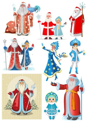 Collection of Russian Ded Moroz and Snegurochka Winter Holiday Characters Free Vector