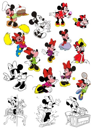 Various Minnie Mouse Cartoon Poses and Activities Free Vector
