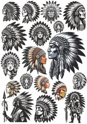 Native American Chief Headdresses and Profiles Vector Collection Free Vector