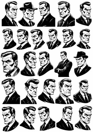 Retro Black and White Men Faces Vector Set Free Vector