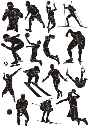 Silhouette Vector Set of Various Sports and Athletes Free Vector