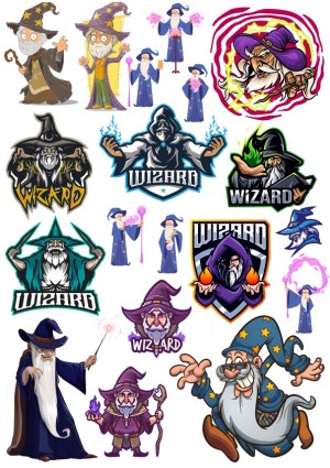 Collection of Cartoon Wizard Characters and Logos Free Vector