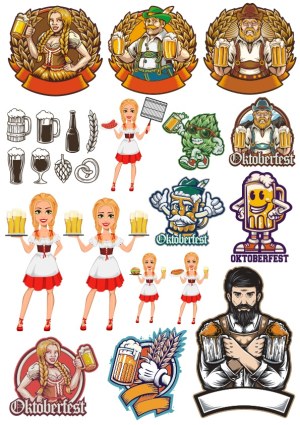 Oktoberfest Vector Collection with Characters, Beer Icons, and Emblems Free Vector