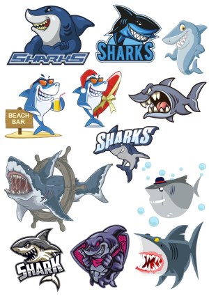 Collection of Cartoon Shark Mascot Vectors Free Vector