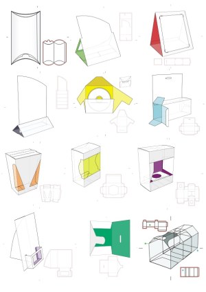 Collection of Various Packaging Box Design Templates with Die-Cut Patterns Free Vector