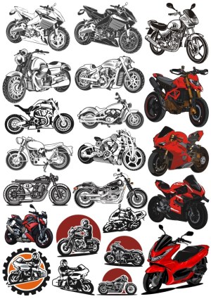 Collection of Motorcycle Vector Illustrations and Motorbike Silhouettes Free Vector