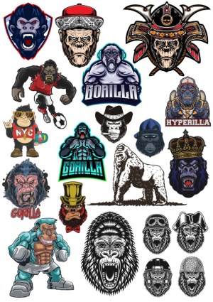 Collection of Stylized Gorilla Vector Illustrations and Mascots Free Vector