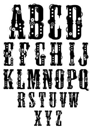 Steampunk Style Alphabet Letters A to Z with Gear Illustrations Free Vector
