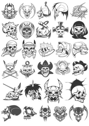Collection of Detailed Skull and Demon Mask Vector Illustrations Free Vector