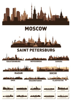 Russian Cities Skyline Silhouettes Vector Set Free Vector