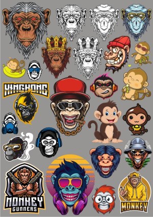 Monkey and Ape Vector Icons Collection Free Vector