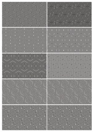 Set of Ten Black and White Geometric Maze Patterns Free Vector