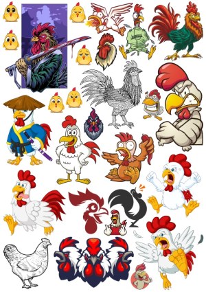 Collection of Cartoon and Stylized Rooster and Chicken Illustrations Free Vector