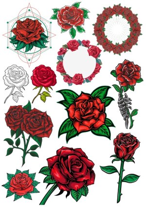 Red Rose Tattoo Style Vector Collection Free Vector
