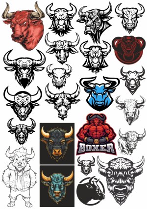 Collection of Bull and Buffalo Head Vector Illustrations Free Vector