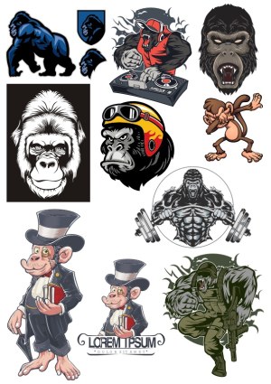 Collection of Stylized Gorilla and Monkey Vector Illustrations Free Vector