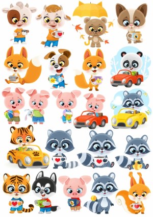 Cute Cartoon Animals Drinking and Driving Cars Vector Set Free Vector
