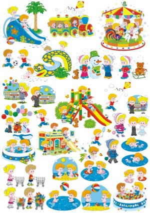 Children Playing Outdoor Activities and Playground Fun Vector Set Free Vector