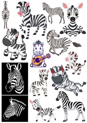 Variety of Cartoon and Realistic Zebra Vectors Free Vector
