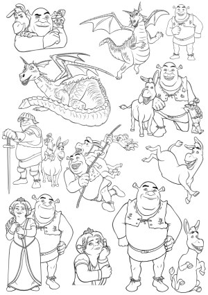 Outline Vector Illustrations of Fairy Tale Characters and Dragon Free Vector