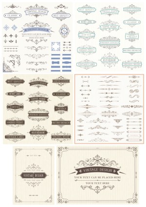 Collection of Vintage Ornamental Design Elements and Labels Free Vector