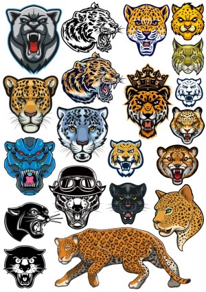 Collection of Stylized Jaguar and Panther Head Vector Illustrations Free Vector