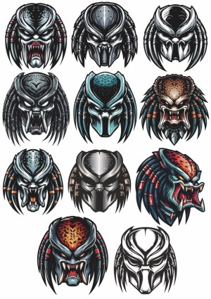 Set of Alien Predator Sci-Fi Masks Vector Illustration Free Vector