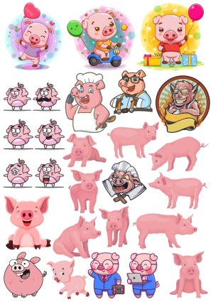 Cute and Cartoon Pig Characters Collection Free Vector