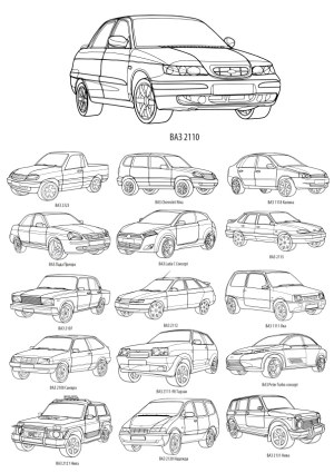 Outline Vector Set of Various Vaz Car Models Free Vector