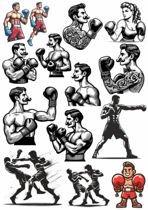 Collection of Boxing Fighters and Illustrations Free Vector