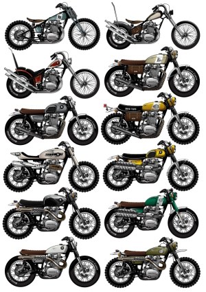 Set of 10 Detailed Classic and Custom Motorcycle Vector Illustrations Free Vector