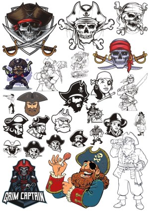 Collection of Pirate and Skull Vector Illustrations Free Vector