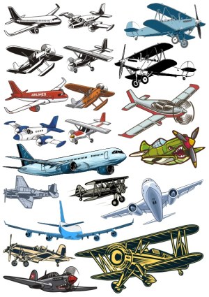 Collection of Various Airplane Vector Illustrations Free Vector