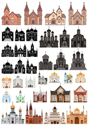 Collection of Various Church and Cathedral Vector Icons Free Vector