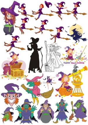 Halloween Witch Cartoon Characters and Elements Vector Collection Free Vector